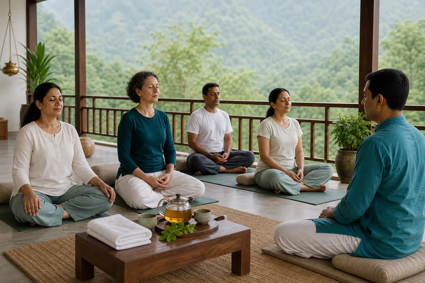Guided breathing after Marma therapy at an Ayurveda retreat in Rishikesh