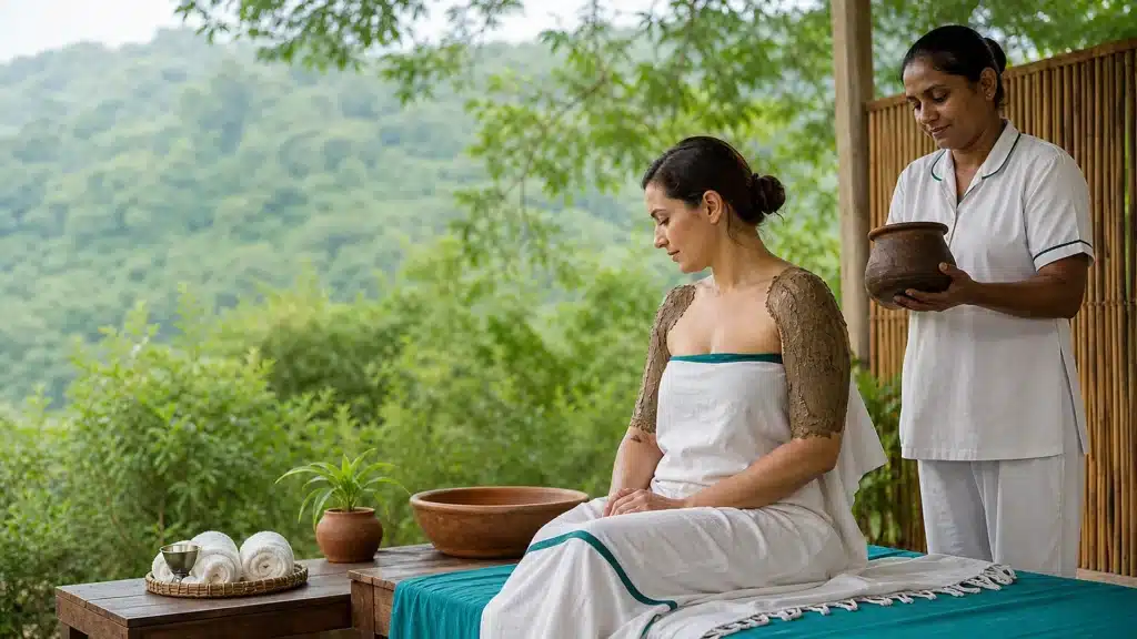 Mud Bath Therapy in Naturopathy: Benefits, Procedure, Safety and What to Expect 3 Guest receiving mud bath therapy in a private naturopathy retreat setting